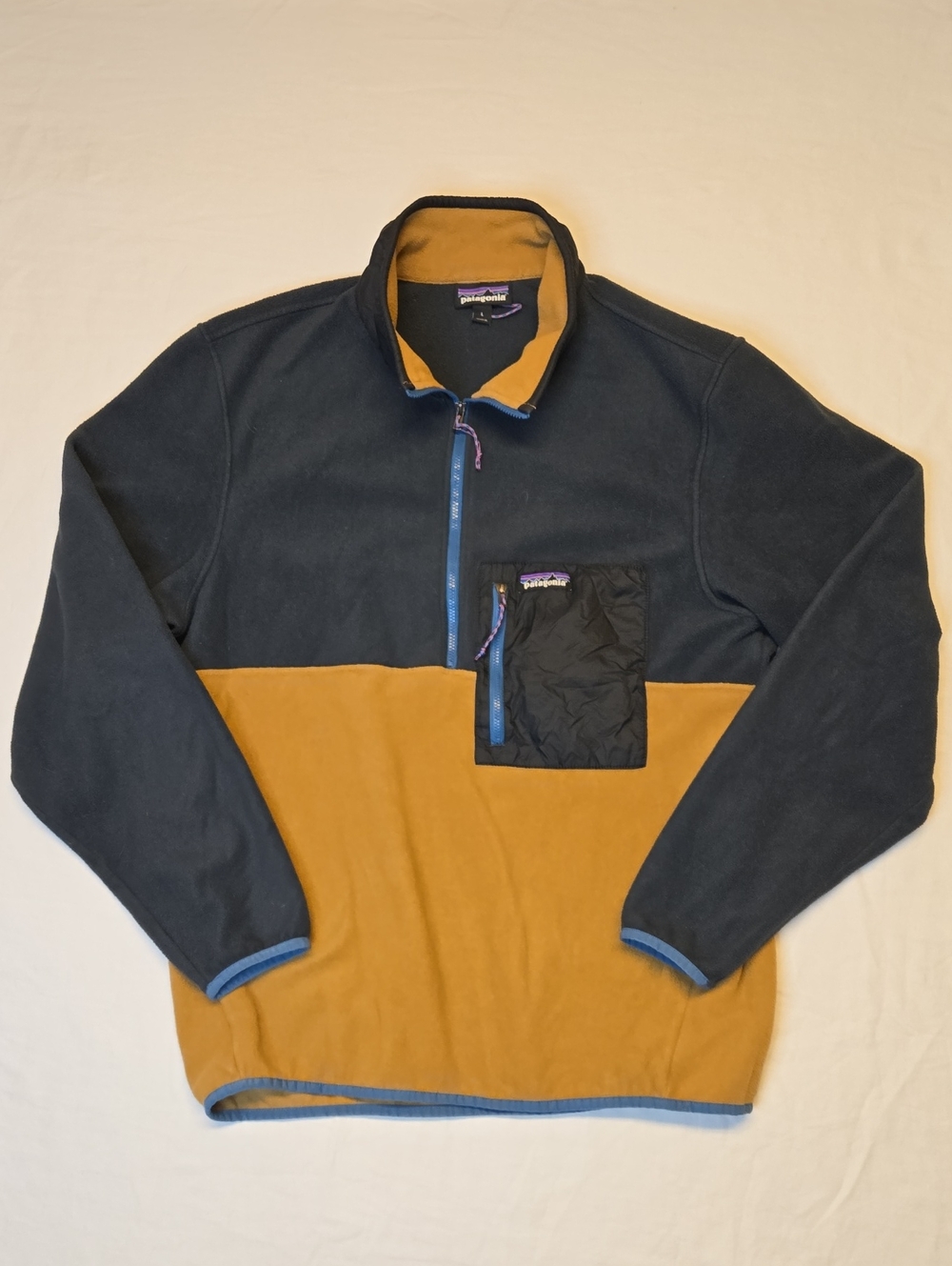 Patagonia Microdini Navy & Tan Half Zip Fleece Lightweight Sweater